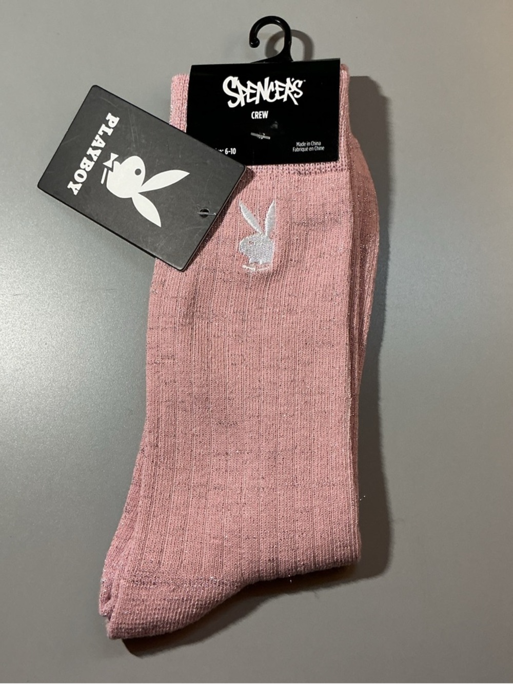 💟Playboy X Spencer's Glitzy Dusty Pink Crew Socks
